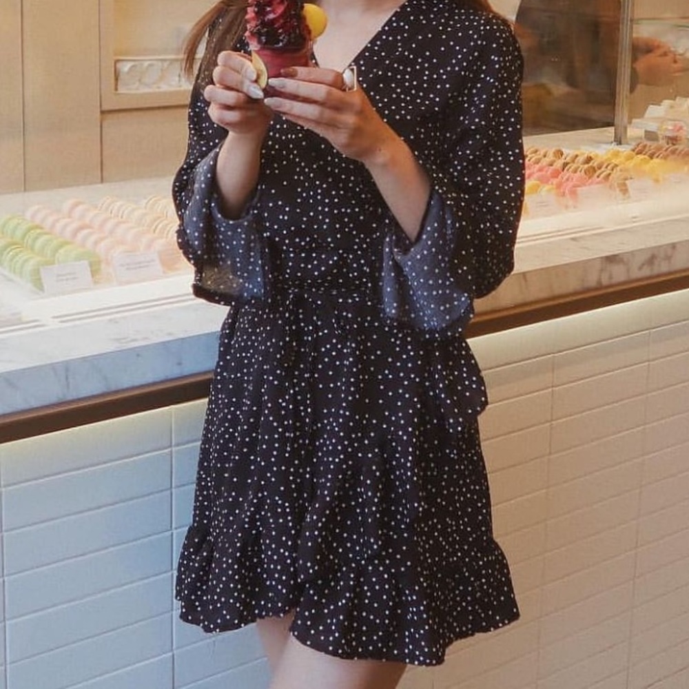 Chuu official black ruffle polka dot dress - Picture 1 of 2